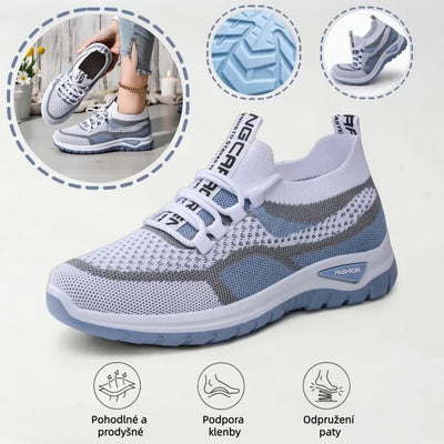 Ležérní ortopedická obuv s barevnými bloky – podpora klenby, ultralehká polstrovaná podrážka, prodyšný svršek z materiálu Flyknit