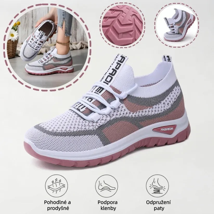 Ležérní ortopedická obuv s barevnými bloky – podpora klenby, ultralehká polstrovaná podrážka, prodyšný svršek z materiálu Flyknit