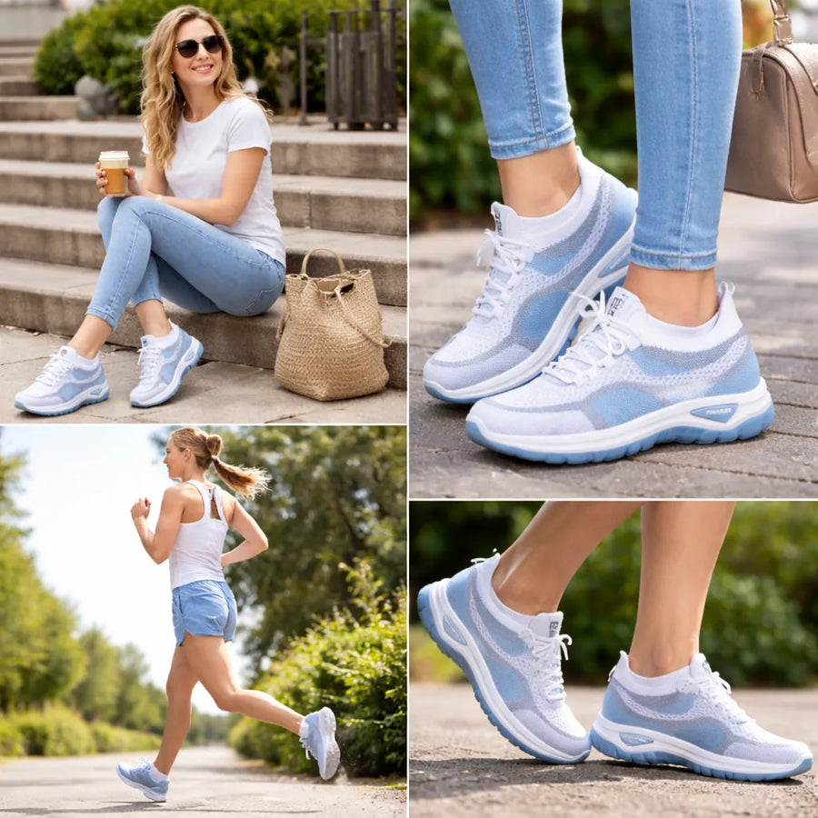 Ležérní ortopedická obuv s barevnými bloky – podpora klenby, ultralehká polstrovaná podrážka, prodyšný svršek z materiálu Flyknit