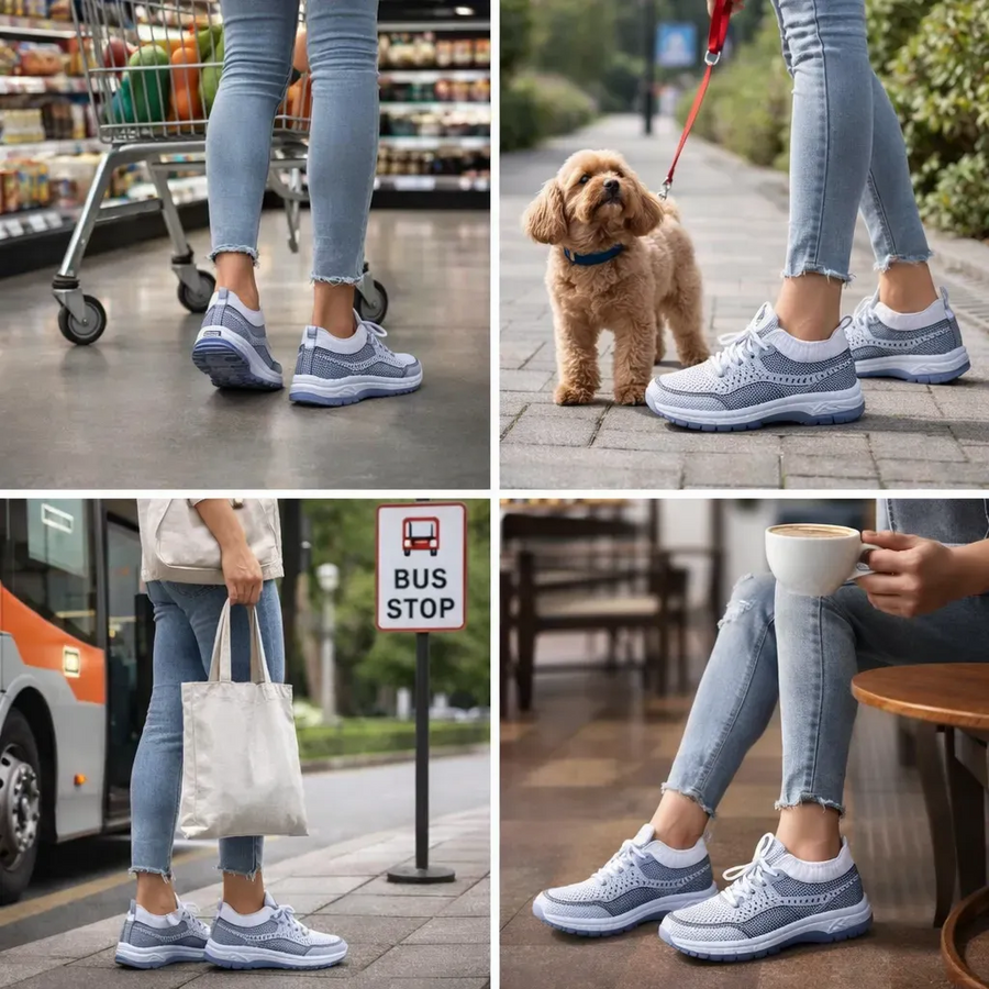 Ležérní ortopedická obuv s barevnými bloky – podpora klenby, ultralehká polstrovaná podrážka, prodyšný svršek z materiálu Flyknit